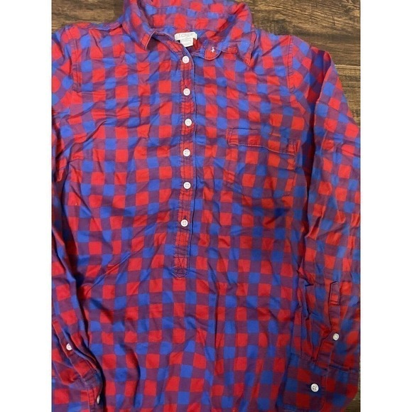 J Crew Women's Red Blue Gingham Fit 1/4 Button Up Popover Shirt Size S - Picture 3 of 4